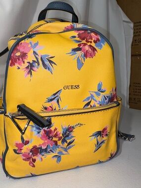 GUESS Yellow Floral Mini Backpack with Multicolor Blooms